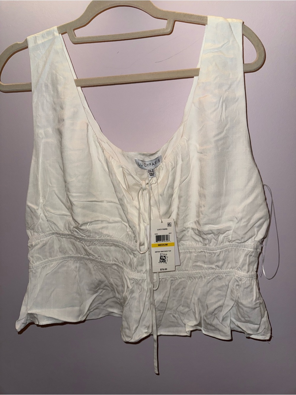 Lucy Paris White Sleeveless Tie-Front Ruffle Hem Top